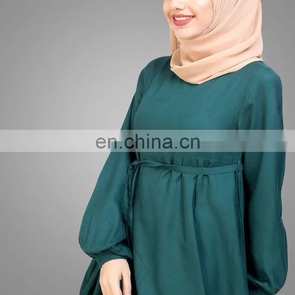 2017 New Islamic Design Long Muslim Kaftan Dress Abaya Teal Flared Maxi Dresses Women Simple Long Abaya photo-4