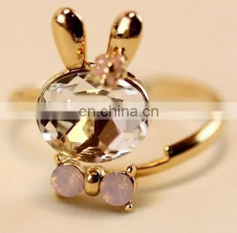 Godbead 17MM Accessories Crystal Rabbit Bow Ring Rhinestone Finger Ring Opening Ring Jewelry photo-4
