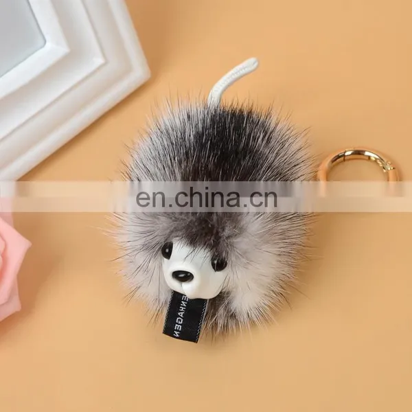 New Mink FurKeychain Small Hedgehog Fur Car Bag Pendant photo-3