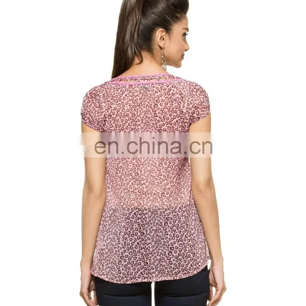 2015 Latest Animal Print Kaftan For Ladies And Girls Pink Animal Printed Georgette Top photo-3