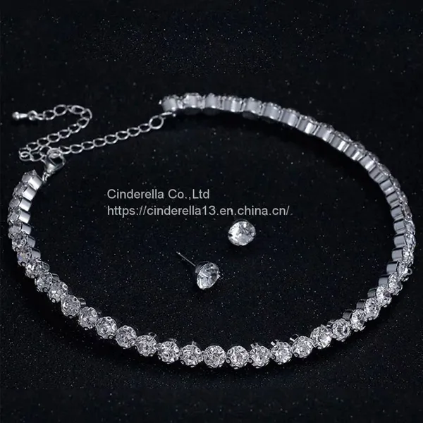 Pop Style Korean Bride Sparkling Diamond Jewelry Set Round Full Diamond Bracelet Earrings Necklace Three Sets photo-4