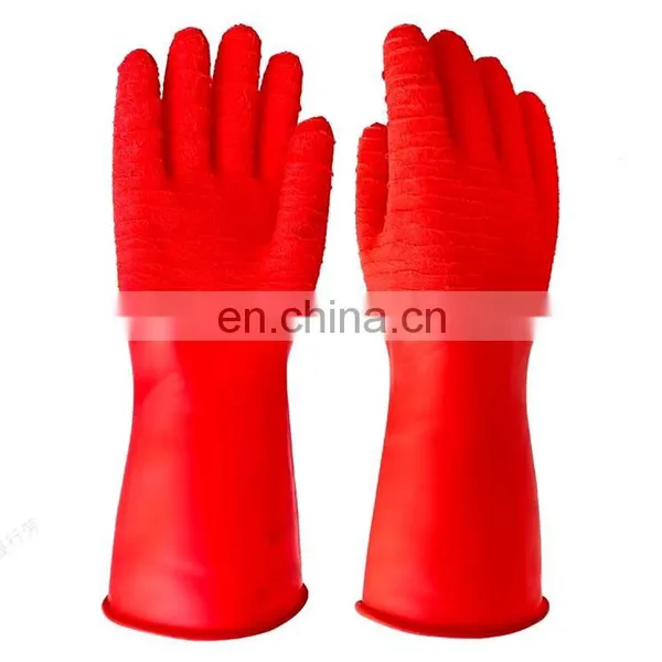 China Long Cuff Unlined Latex Rubber Crinkle Dipped Wholesale Work Gloves for Fishing Industry photo-3