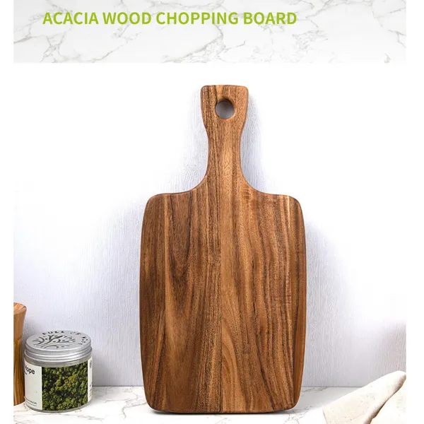 Acacia Wood Reversible Cutting Board Vintage Grain Small Tray With Handle Portable Baking Chopping Board for Home Kitchen photo-3