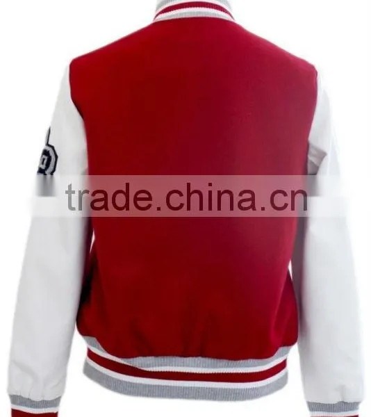 Red Wool Leather Varsity Letterman Jacket photo-3