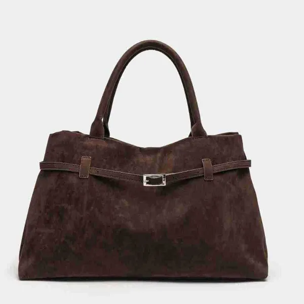 Women's Large Capacity Vintage Tote Bag - Elegant Brown, Structured Snap Closure, Sturdy Handles for Work, Travel, Everyday Use photo-3