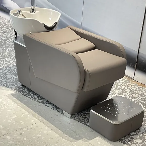 Semi-Reclining Shampoo Chair for Hair Salon Japanese Design Ceramic Basin 200kg Weight Capacity photo-4