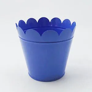 Colorful Scalloped Rim Metal Plant Bucket, Tapered Iron Flower Pot for Home Garden Decor