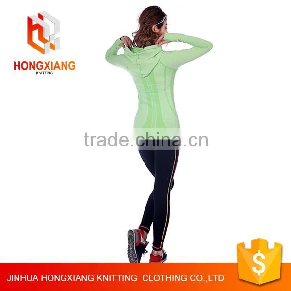 Hongxiang OEM Wholesale Custom Sexy Sweatshirt With Wrist, Tight Striped Hooded Yoga Sweatshirt,Tennis Baseball Jacket Green photo-2