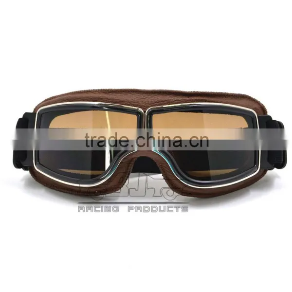 BJ-GT-011 Top Quality Adult Custom Coffee Leather Safety Spectacles Motocross Goggles photo-6