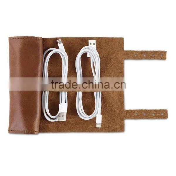 Factory Hot Sale High Quality New Brown Leather Earbud Holder Case photo-2