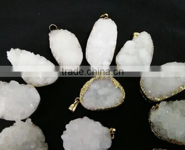 Stunning Gold Electroplated Druzy Pendant High Quality With Gold Plated on Edged, Brazil Druzy Agate Pendants photo-2