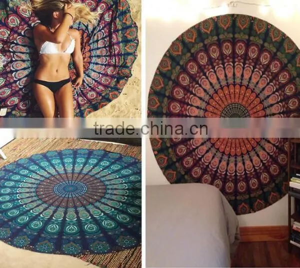 Foldable Indian Mandala Round Hippe Boho Cotton Wall Tapestry Tablecloth Throw Mat For Yoga Towel Beach Blanket