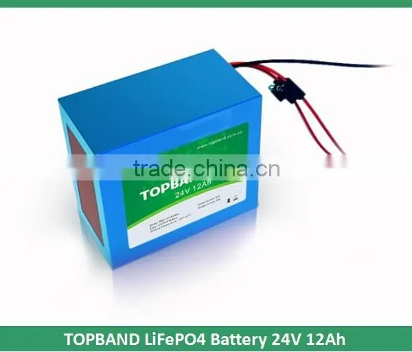 Hot Sale!!! TOPBAND 24V 12Ah LiFePO4 Batteries Pack With PCM BMS