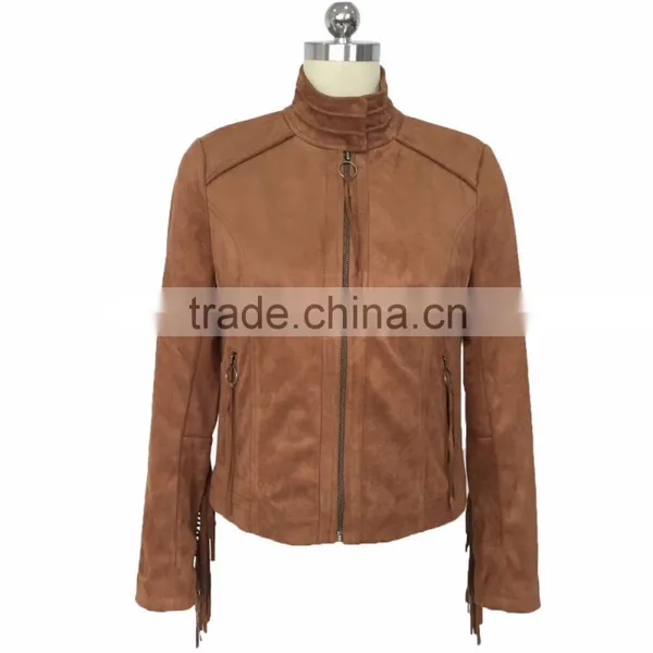 Fashion Women Motorcycle pu Jacket Brown photo-2