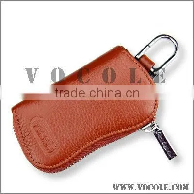 Leather Key Ring Holder With Zip and Hanging Circle