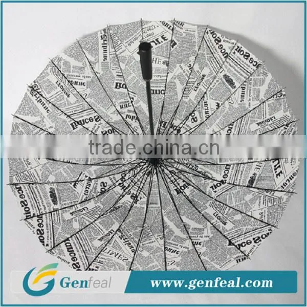 16k Ribs Newspaper Printed Outside Design New Model Custom Umbrella