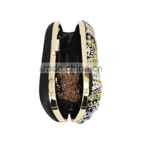 Fashion Classic Design Embroidery Flowers Party Black Diamond Clutch Evening Bag Shoulder Bag Handbag Ladies Purse(C024) photo-4