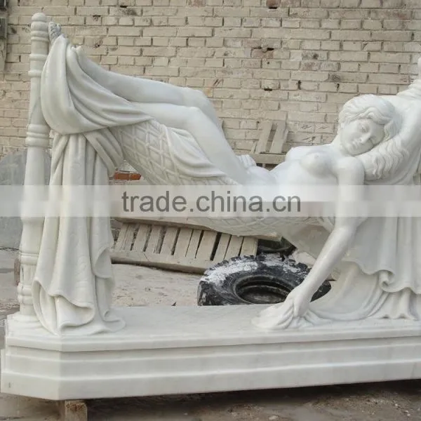 Hand Carved Natural White Marble Sculpture Naked Sex Girl Statue photo-6