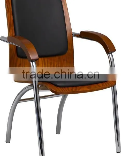 Plywood Bentwood Black Pvc pu With Solid Wood Arm Meeting Guest Office Chair Conference Chair A21-Y08 photo-3