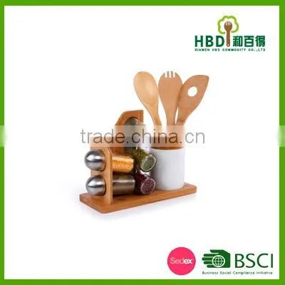 Bamboo Kitchen Tool Kitchen Glass Spice Jar With Bamboo Utensil Holder photo-3