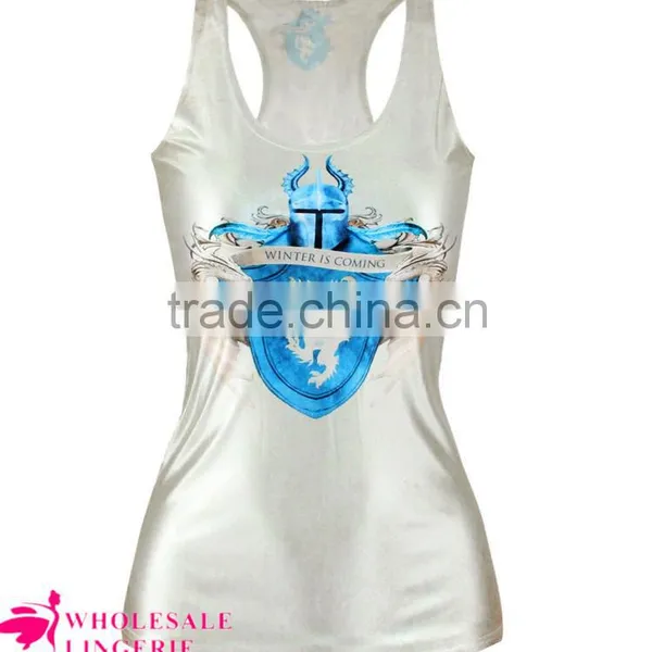2015 Summer Style Printed White Cheap Womens Tank Tops for Sale photo-5