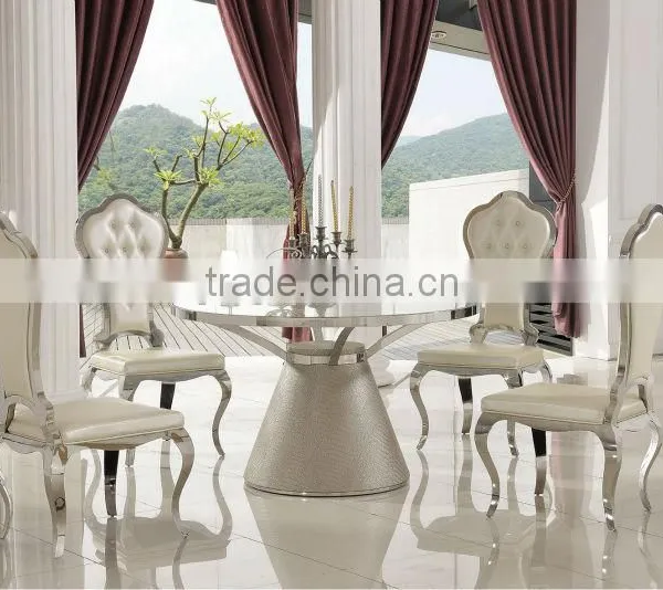 TH379 Round Shape Glass Top Dining Table and Chairs photo-2