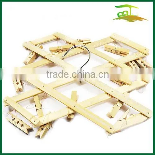 Bamboo Hanger With 16 Clips/pegs for Clothes Sock photo-2