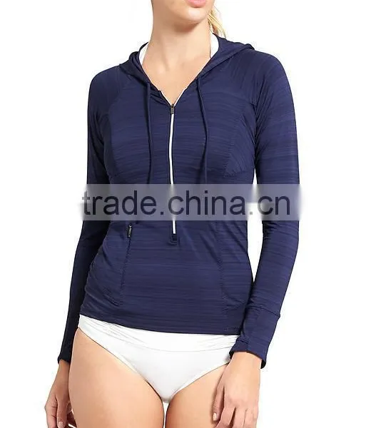 Custom Rash Guard New Design Super Soft Quick Recycled Sun Protection Nylon Solid Long Sleeve Zipper Blank Rash Guard photo-2