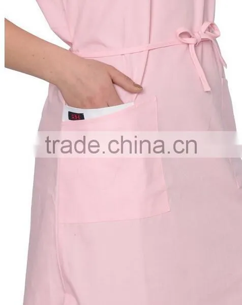 Custom Women Workwear A Line Scrub Casual Pink Soft Dress Short Sleeve Nurse Uniform With Waist Drawstring In Hospital Wear photo-2