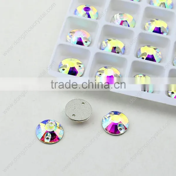 Hot Popular 3042 AB Color Round Crystal Sew on Stones,widely Used on Dress/jewelry/shoes/bags Ect