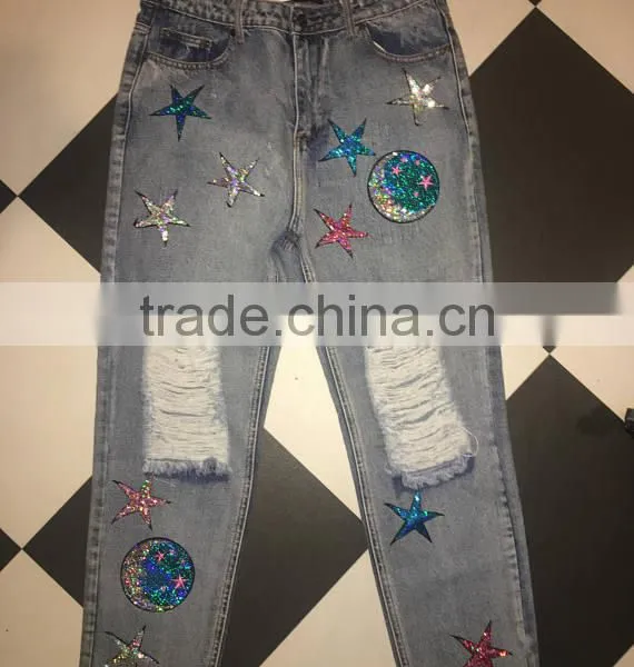 2017flower Shape Custom Embroidery Sequin Patch Embroidery Design for Jeans photo-5
