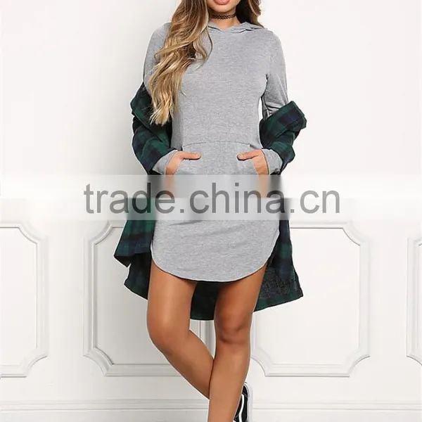 MGOO 2017 New Arrival 100% Cotton Jersey Long Sweater Heather Grey Hooded Split Fashion Long Sleeves Hoodies photo-2