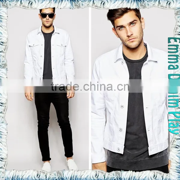Soild White Plus Size Denim Silver Button Jacket for Mens photo-4
