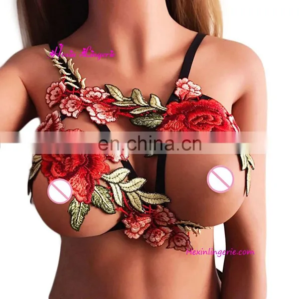 2017 Women Bra Elastic Flower Printed Harness Bralette Crop Top photo-2