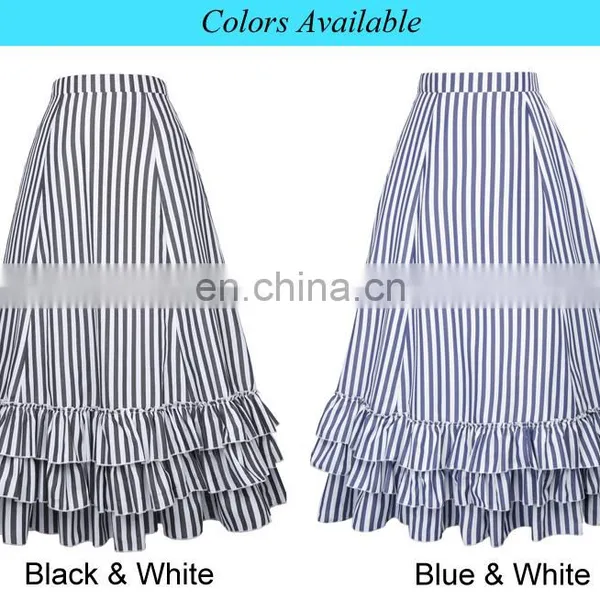 Belle Poque Retro Vintage Gothic Style Blue & White Stripes Bustle Skirt BP000354-2 photo-6