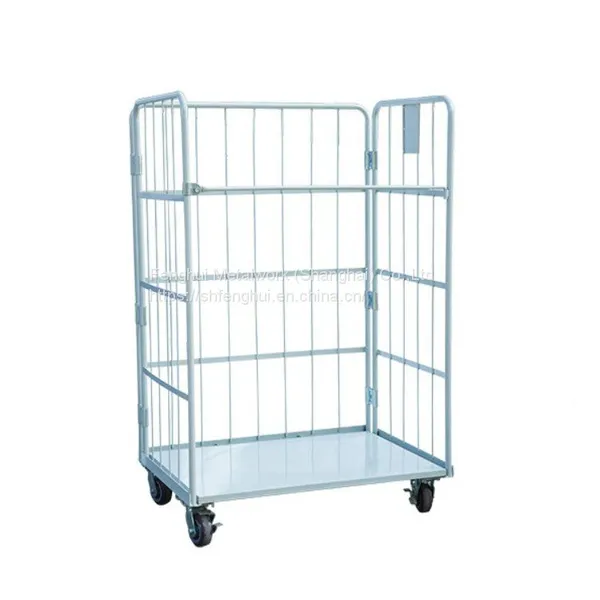 Roll Box Pallet Cage Trolley Warehouse Logistics Car Mute Wheel PU Material Folding Package Warehouse Heavy Duty Metal Wire Mesh Trolley Demountable Roll Containers Rolling Wire Carts Steel Pallet photo-2