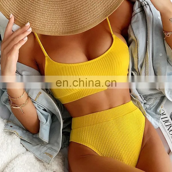 New Solid Color Spiral Pit Strip U-shaped High Waist Bikini Sexy Swimsuit Swimsuit Women photo-2