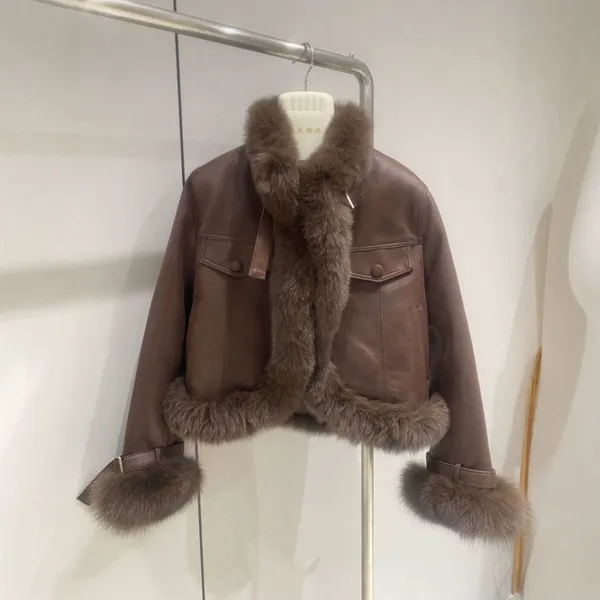Fox Fur Grass Jacket Women's Short Motorcycle Goose Down Inner Lining Down Jacket
