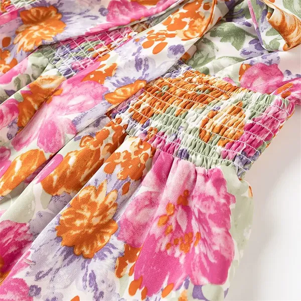 2025 Fashion Seaside Ball Lotus Leaf Edge European and American French Printed Strap Skirt photo-3