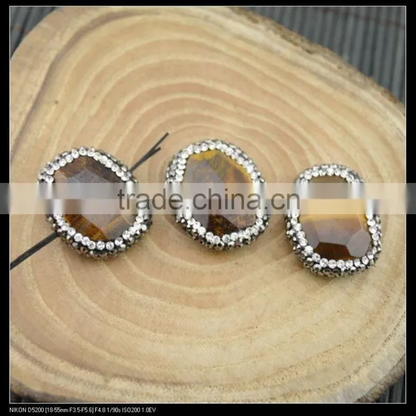 Wholesale LFD-0031B Druzy Tiger's Eye Stone Pave Rhinestone Crystal Connector Beads For Making Bracelet photo-2