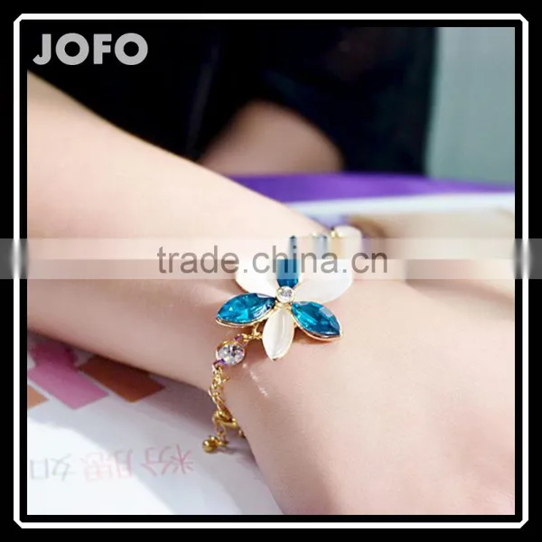 Summer Fashion Women's Flowers Jewlery Bracelets 18K Gold Plated Jewleries Crystal Gem 2-color Opal Stone Jewelry Bracelet