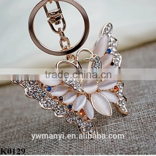 High Quality Rhinestone Butterfly Jewelry Keychain Women Key Holder Chain Ring Car Bag Pendant Charm For Wholesale K0129 photo-2