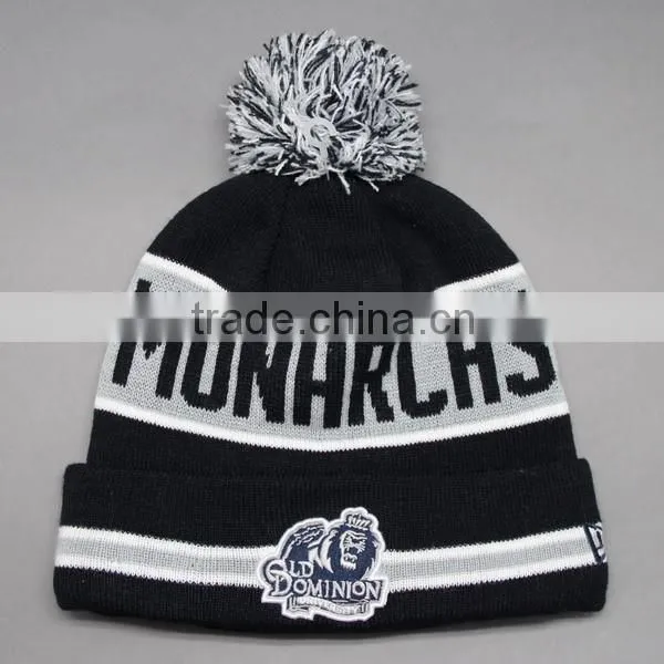 2015 FASHION ACRYLIC TEAM POMPOMS WINTER HAT WITH EMBROIDERY LOGO photo-2