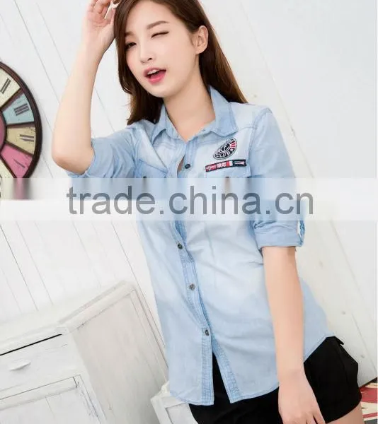 2014 ShangYi Long Sleeve Women Cowboy Shirt, Woman Clothing