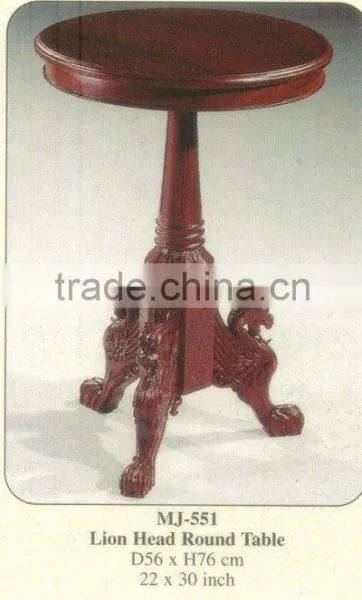 Lion Head Round Table Mahogany Indoor Furniture