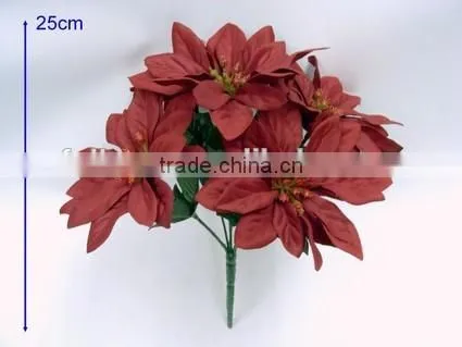 Indoor Artificial Christmas Flower Decoration H 25cm Silk Red Poinsettia Flower photo-3