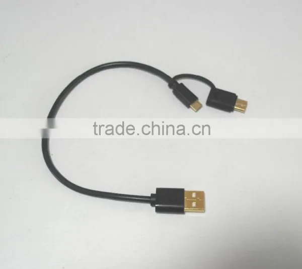 USB Type C Cable 2 in 1 Micro USB With Type C Adapter Convertor Reversible Charging&Sync Cable (3Ft, Black) photo-4