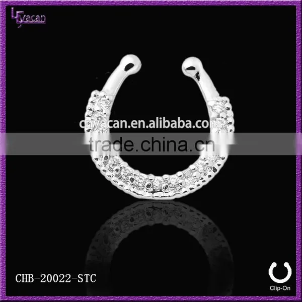 Unique Samll Single Line Paved Gem Fake Nose Rings photo-5