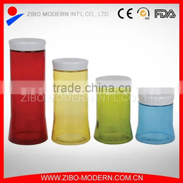 Colorful Glass Food Container Set 4 Custom Cookie Jar Decorative Airtight Glass Jar photo-4