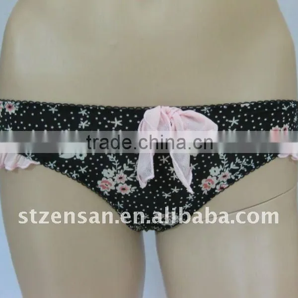 Floral Print Thong With Bows Underwear